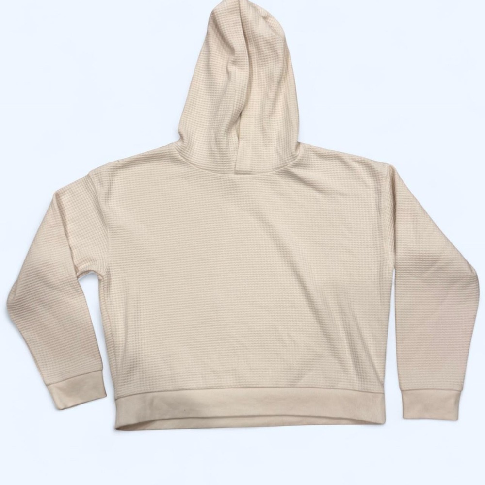 Waffle Knit Quilted Hoodie in Cream White Size S